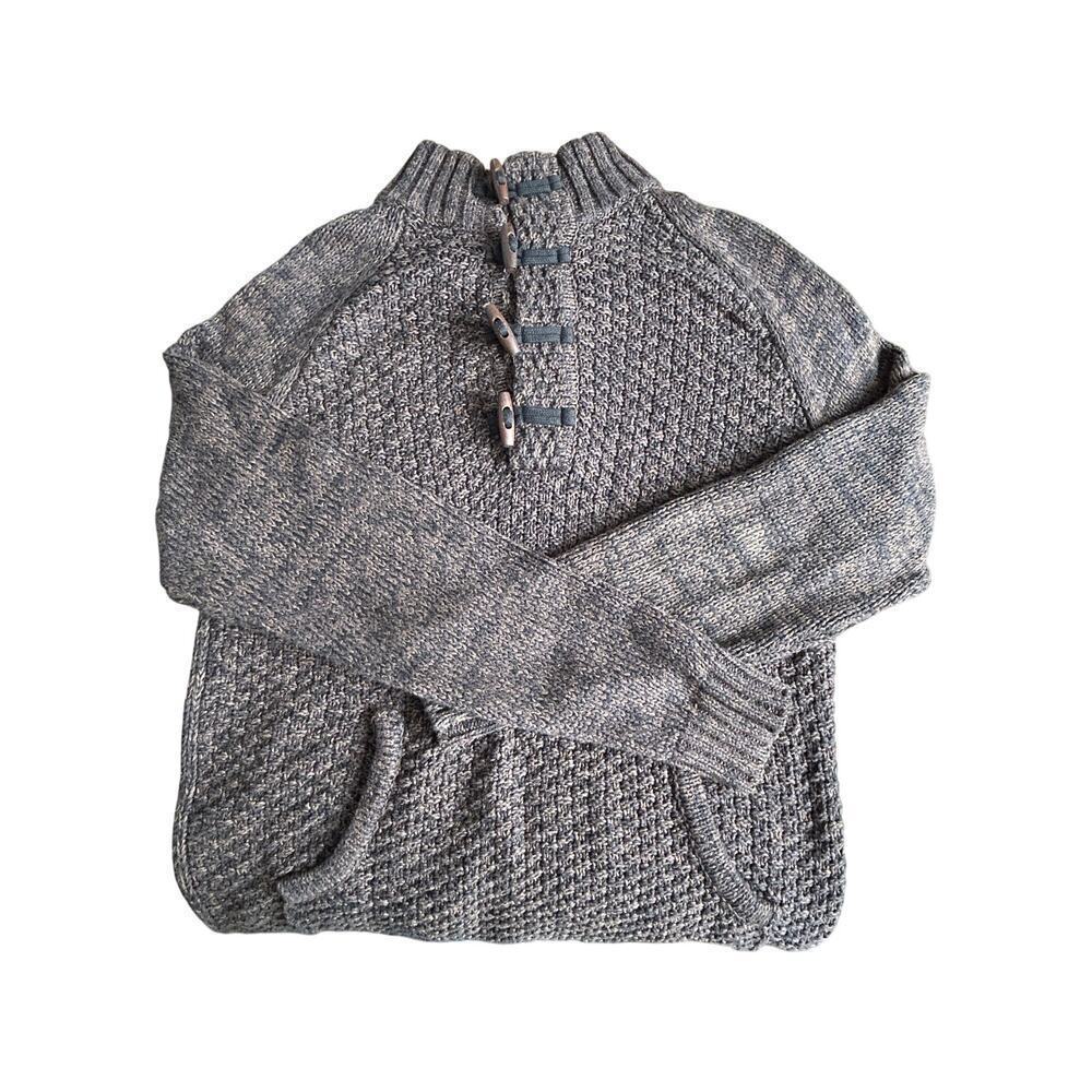 JB Holt Medium Pullover Men’s Knit Sweater Gray Cream 1/4 Toggle Kangaroo Pocket